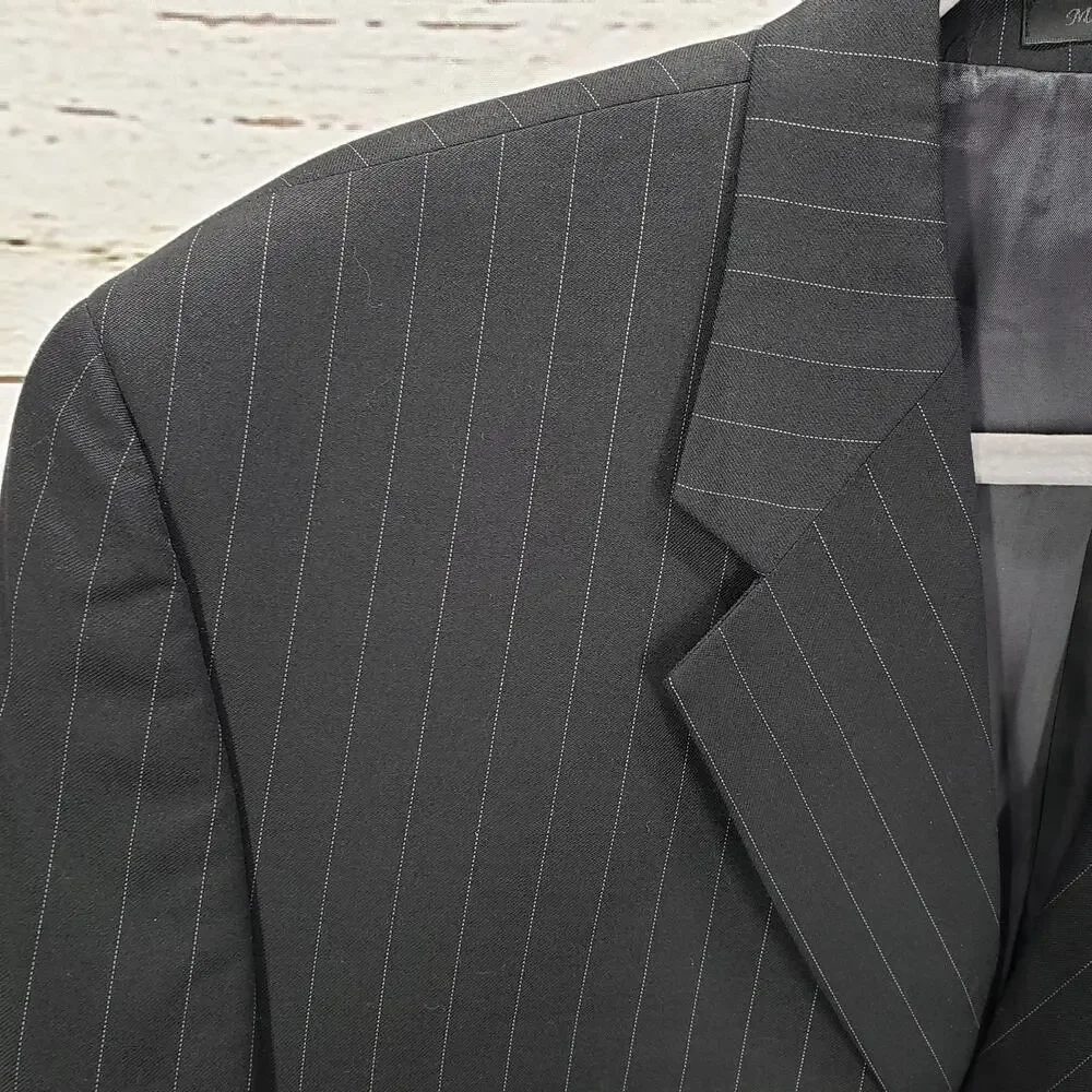 Chaps Men's Black Pinstriped 3 Buttons 100%Wool Sports Blazer Jacket 42S